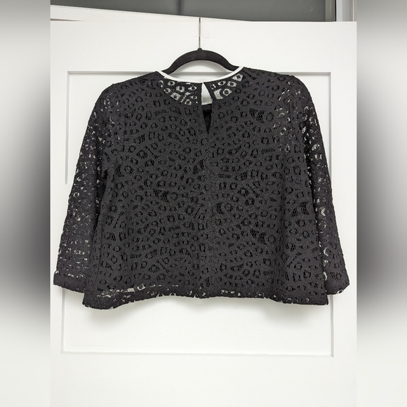 Zara Black & White Ribbon Bow Lace Top - Picture 9 of 9